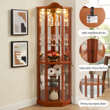 Glass Display Cabinet with Glass Doors, Corner Curio Cabinet with 4 Adjustable Glass Shelves, China Cabinet with Wooden Flower Carving for Living Room, Hallway, Oak Hayiodda
