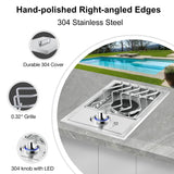 Single Grilling Side Burners for Outdoor Grill, 15,000BTU Natural Gas Side Burner, Sturdy 304 Stainless Steel, with Liquid Propane Kit, Drop-in Side Burner for Outdoor Kitchen BBQ Island Livory