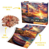 Beach Ocean Lighthouse Puzzle for Adults 1000 Pieces Nature, Summer Sunset Landscape Jigsaw Puzzle, Sailboat Scenery Puzzle BBOLDIN