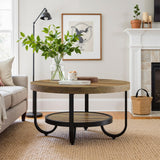 Tribesigns Round Coffee Table, 2-Tier Modern Wood Circle Center Table with Storage Shelf and Metal Frame, 31.5" Farmhouse Accent Cocktail Table for Living Room, Small Space, Brown Tribesigns