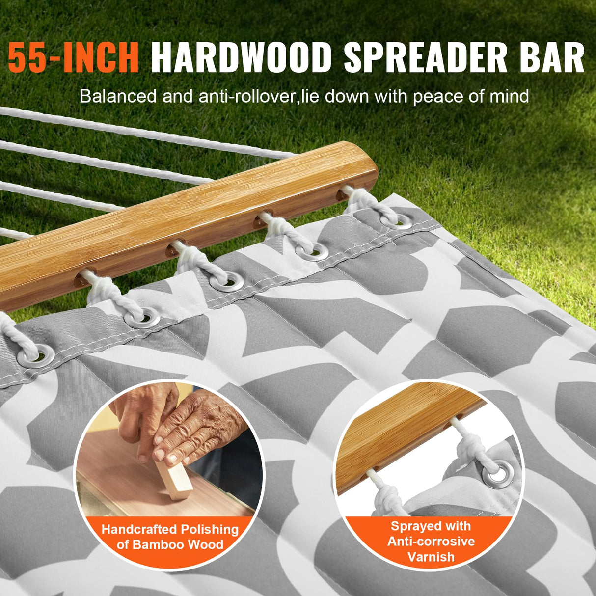 VEVOR Double Hammock with Stand Outdoor 2 Person Hammock for Outside Heavy Duty 480lb Large Free Standing Hammock Double Quilted Fabric Hammock with Portable Stand, Detachable Pillow & Bag VEVOR