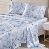 Madison Park Essentials Satin Sheet Set Luxuriously Smooth on Hair & Skin, Lustrous, Silky Bedding, All Seasons Sheets, Elastic Deep Pocket Sheet Fits Up to 16" Mattress, Queen Blue Marble 4 Piece Madison Park