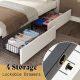 AMERLIFE Full Size Farmhouse Bed Frame with 4 Drawers, Wooden Storage Bed Frame with Headboard and Heavy Duty Metal Slats, Noisy Free, Easy Assemble, White/Barnwood AMERLIFE