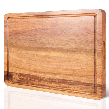 COCOBOSS Acacia Wood Cutting Board for Kitchen Wood Chopping Board - with Juice Slot and Convenient Handles (Medium 15"L x 10"W x 1"Th)