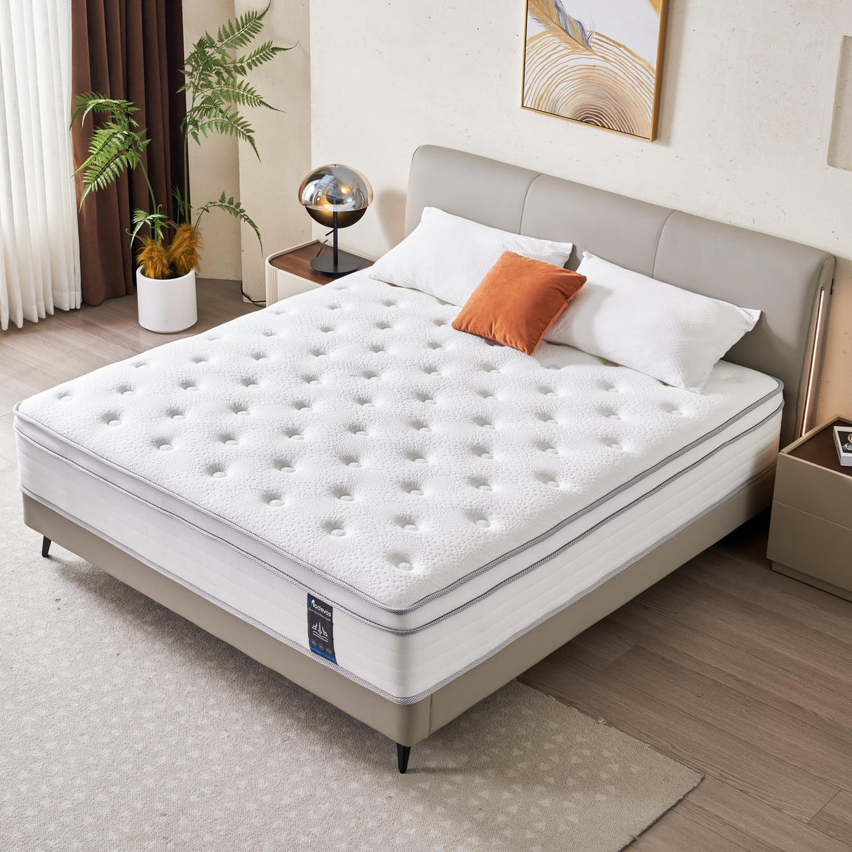Madevos Queen Mattress, 14 Inch Hybrid Mattress in a Box, Memory Foam and Individual Pocket Springs, Fiberglass Free, Soft and Breathable, Medium Firm Feel Madevos