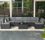 AECOJOY 7 Piece Outdoor Patio Furniture Set, Outdoor Sectional Conversation Furniture Chair with Coffee Table,Patio Sectional for Garden,Backyard(Grey Cushions and Black PE Rattan) AECOJOY