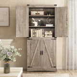 71" Tall Kitchen Pantry,Farmhouse Storage Cabinet with Adjustable Shelves,Load-Bearing Steel Pipe,Farmhouse Pantry Cabinet with 4 Barn Doors,for Kitchen,Dining Room,Living Room(Light Rustic Oak) Hlivelood