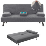 H.VERSAILTEX 4 Pieces Stretch Futon Covers Sofa Bed Slipcover with Removable Armrests and Cupholders Covers Furniture Protector High Spandex Small Checks Jacquard Fabric, Grey H.VERSAILTEX