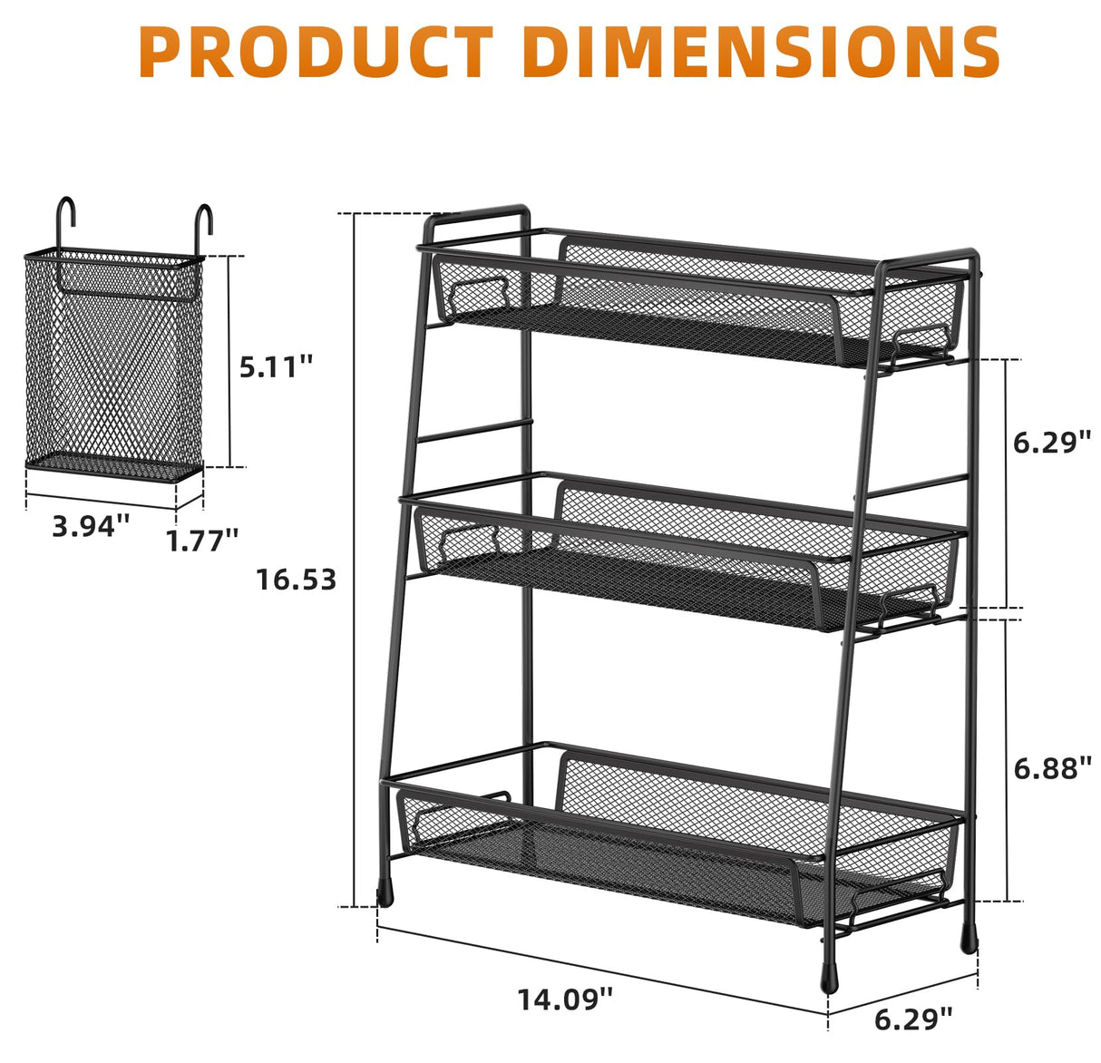 VITVITI 3-Tier Bathroom Organizer Countertop, Metal Wire Mesh Bathroom Counter Organizer Storage with Basket Hooks, Vanity Tray Shelf, Kitchen Spice Rack (Black) VITVITI