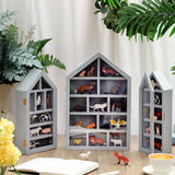 DoubleFill Set of 3 Shadow Cubby Boxes Wooden Display Shelf 10 x 15 Inch Large Wall Mounted Display Storage Shelves for Mini Figures Curio Trinket Medals Crafts Collections (Gray,House Shape) DoubleFill