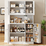 ONBRILL 71" Tall Kitchen Pantry Storage Cabinet with Microwave Stand & Door Shelf, Freestanding Kitchen Hutch with 6 Doors and Adjustable Shelves, Modern Food Pantry for Kitchen, Dining Room, White ONBRILL