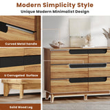 VOPEAK Wood Dresser for Bedroom, 6 Drawer Dresser with Solid Wood Legs, Brown Wooden Modern Minimalist Double Chest of Drawers for Cloth Stroage, 47.24" W x 15.75" D x 31.89" H VOPEAK