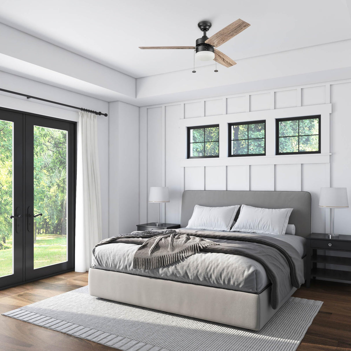 Prominence Home Reston, 48 Inch Modern Farmhouse LED Ceiling Fan with Light, Pull Chain, Dual Mounting Options, Dual Finish Blades, Reversible Motor - 51588-01 (Bronze) Prominence Home