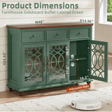 Joaxswe Farmhouse Sideboard Buffet Cabinet with Storage,48" Large Credenza with 3 Glass Doors & 3 Drawers,Adjustable Shelves Console Table,Wood Kitchen Coffee Bar for Dining Room,Living Room,Green Joaxswe