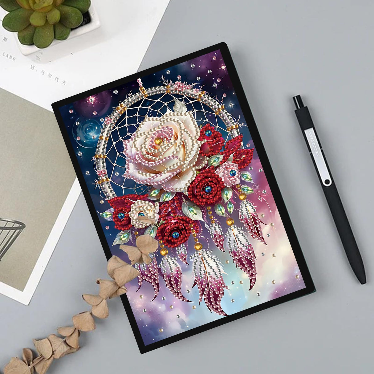 TDFERAN Diamond Art Notebooks DIY Dreamcatcher Flowers Diamond Painting Notebook Gem Art for Adults Valentines Day Journal Special Shaped Crystal Journaling Notebooks Painting Sketchbook TDFERAN