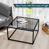 SAYGOER Glass Coffee Table, Small Modern Coffee Table Square Simple Center Tables for Living Room 26.7 x 26.7 x 17.7 Inches, Gray Black SAYGOER