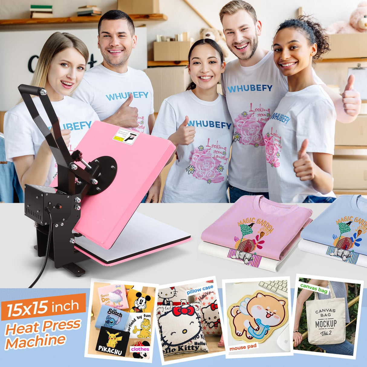 Whubefy Heat Press Machine 15x15 Slide Out, Digital Clamshell Heat Press Machine for T Shirts Printer, Heat Up Fast & Even, Sublimation Shirt Press Machine for Mouse Pad, Pillows, Coasters, Puzzles Whubefy