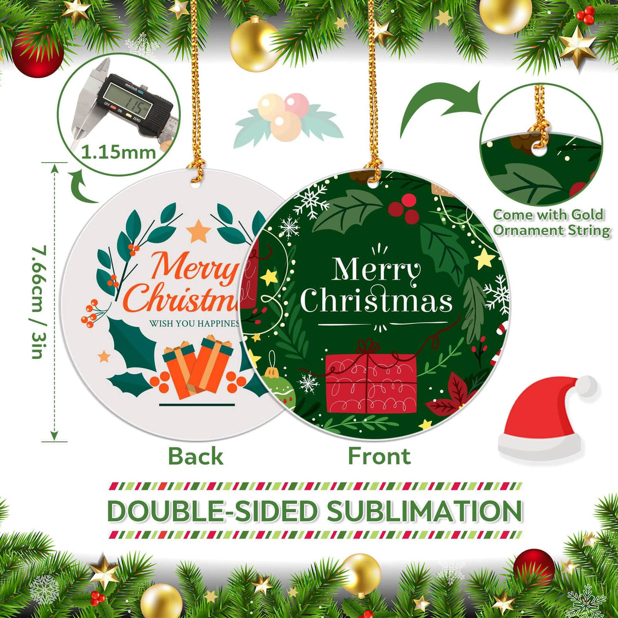 Caffox 3" Metal Sublimation Ornament Blanks Bulk, 24 Pieces Round Sublimation Blanks for Christmas Decorations and DIY Crafts Caffox