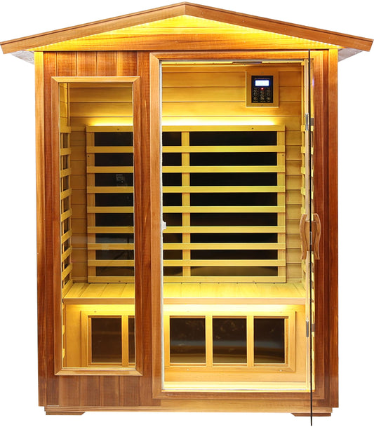 LTCCDSS Outdoor Red Cedar Sauna 2 Person Far Infrared Sauna, Red Cedar Canadian, Withstand Outdoor Temp -10℉-149℉| Low EMF Sauna Room for Home-9 Low EMF Heaters-Chromotherapys-Bluetooth Speaker