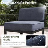 LayinSun Large Aluminum Patio Furniture Set with Fire Pit Table, 7 Pieces Modern Outdoor Conversation Set Sectional Metal Sofa Set with Olefin Cushion LayinSun