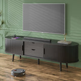 Mid Century Modern TV Stand for 65/55/50 inch TV, Farmhouse TV Stand with Charging Station, Fluted Entertainment Center with Storage and Sliding Doors, TV and Media Consol for Living Room, Black, 59" Syvella