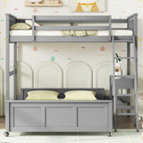 Harper & Bright Designs Twin Over Full Bunk Bed with Desk and Storage Drawers in Grey Harper & Bright Designs
