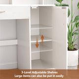 Vanity Desk with Mirror & Lights, White Makeup Desk with Drawers & Cabinet, 3 Lighting Modes & 10 Brightness, Vanity for Bedroom & Dressing Room Decofy