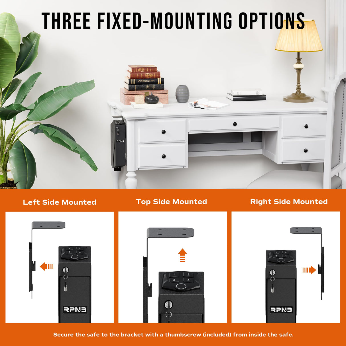 RPNB Mounted Gun Safe with Auto Open Lid Biometric Fingerprint Lock, California DOJ Certified Handgun Safe RPNB