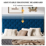 SHA CERLIN King Size Velvet Bed Frame with Adjustable Headboard, Diamond Button Tufted and Rivet Decor, No Box Spring Needed, Blue SHA CERLIN