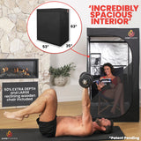 AMBITHERM Large Portable Infrare d Sauna for Home – Extra Large Sauna Tent - 50% More Leg Room – Touch-Sensitive Entertainment Pocket– Reclining Beechwood Chair with Washable Fitted Towel AMBITHERM