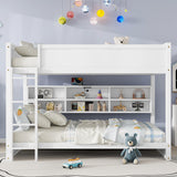Harper & Bright Designs Queen Over Queen Bunk Bed with Built-in Storage Cabinets, Charging Station, Ladder and Safety Guardrails, Solid Pine Wood Bunk Bed, White Harper & Bright Designs