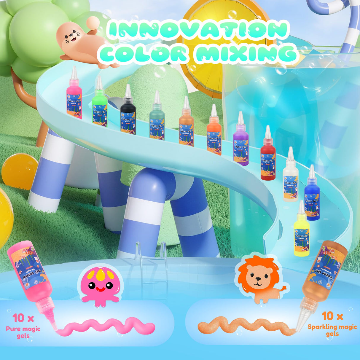 Magic Water Elf Toy Kit, Waters Pets, Aqua Fairy Water Gel Kit with 20 Magic Gels & 24 Shape Molds, DIY Squishy Maker, Summer Activities for Kids，Make Your Own Squishies Toys Crafts for Boys & Girls Nicella