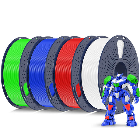 SUNLU PETG Filament 1.75mm 4KG Bundle, Less Stringing and Good Layer Adhesion, Individually Vacuum Packed, 3D Printer Filament 4kg, 1kg per Spool, Pack of 4, 4 Colors, White+Blue+Green+Red SUNLU