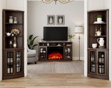 AMERLIFE Curved Corner Storage Cabinet, 65" Tall Freestanding Bookcase with Glass Doors & Adjustable Shelves, 5-Tier Corner Display Cabinet for Living Room, Bathroom, Laundry Room, Espresso AMERLIFE