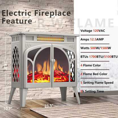 R.W.FLAME Electric Fireplace Heater 25" with Remote, Cathedral Stylish, Different Flame Effects and Log Set Colors, Adjustable Brightness and Heating Mode, Overheating Safe Design, Beige