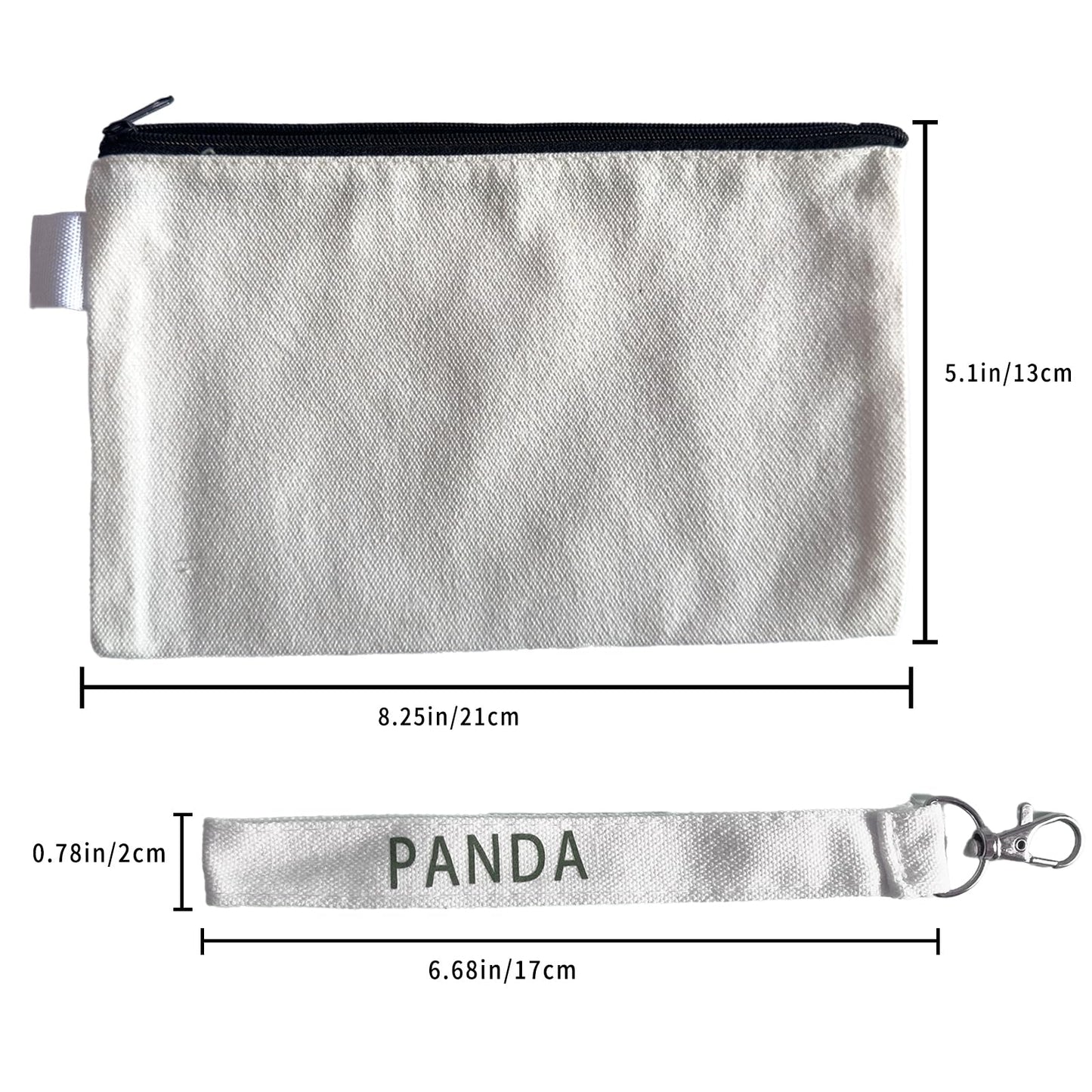 10 Pack Sublimation Blanks Canvas Makeup Bags with Wristband Lanyards, DIY Heat Transfer Cosmetic and Pencil Pouches, Multi-Purpose Travel Toiletry Zipper Bags for Crafting and Personalization