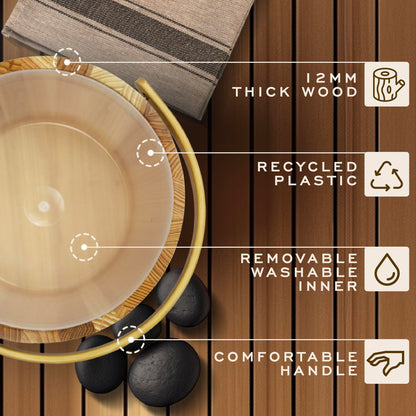 Pure Scentum Unique Wooden Sauna Water Bucket and Ladle Set - Improved Ergonomic Handle - Cedar Wood Sauna Water Bucket, Titanium & Recycled Plastic with 4L Capacity - Premium Sauna Accessories