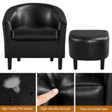 Yaheetech Accent Chair with Ottoman Set, Modern Faux Leather Upholstered Soft Barrel Chair and Footrest, Club Armchair and Footstool for Living Room/Bedroom/Reading Room/Guest Room, Black Yaheetech