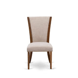 East West Furniture LAVE9-88-04 9 Piece Kitchen Table & Chairs Set Includes a Rectangle Dining Table with Removable Leaf and 8 Light Tan Linen Fabric Parson Chairs, 42x92 Inch, Walnut East West Furniture