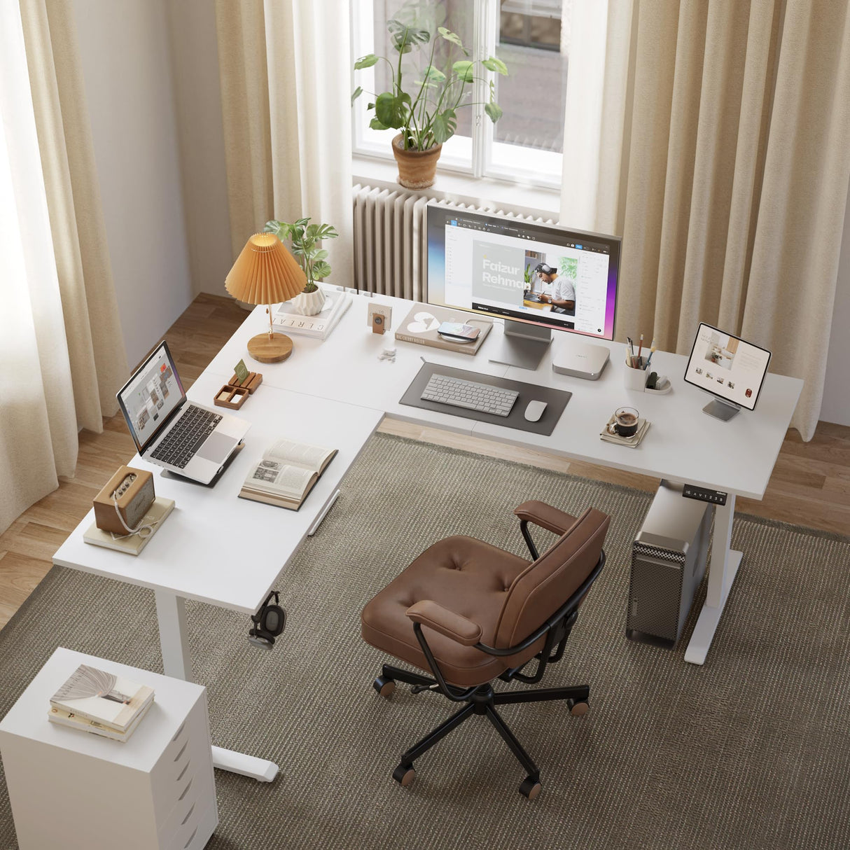 Agilestic L Shaped Standing Desk Adjustable Height, Electric Corner Standing Desk, 63 x 55 inch Sit Stand Computer Table with Splice Board, White Agilestic