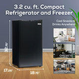 Igloo 3.2 Cu.Ft. Single Door Compact Refrigerator with Freezer - Slide Out Glass Shelf, Perfect for Homes, Offices, Dorms - Black Igloo