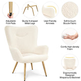 Yaheetech Accent Chair, Modern Boucle Vanity Chair with High Back and Wood-Tone Metal Legs, Sherpa Chair for Living Room, Home Office, Ivory Yaheetech