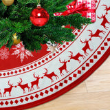 Christmas Tree Skirt 48 inch Large Tree Skirt Snowflake Reindeer Red Xmas Tree Skirt Rustic Christmas Tree Mat Decorations for Winter New Year Holiday Party Decor Indoor Outdoor JXOUYDAD