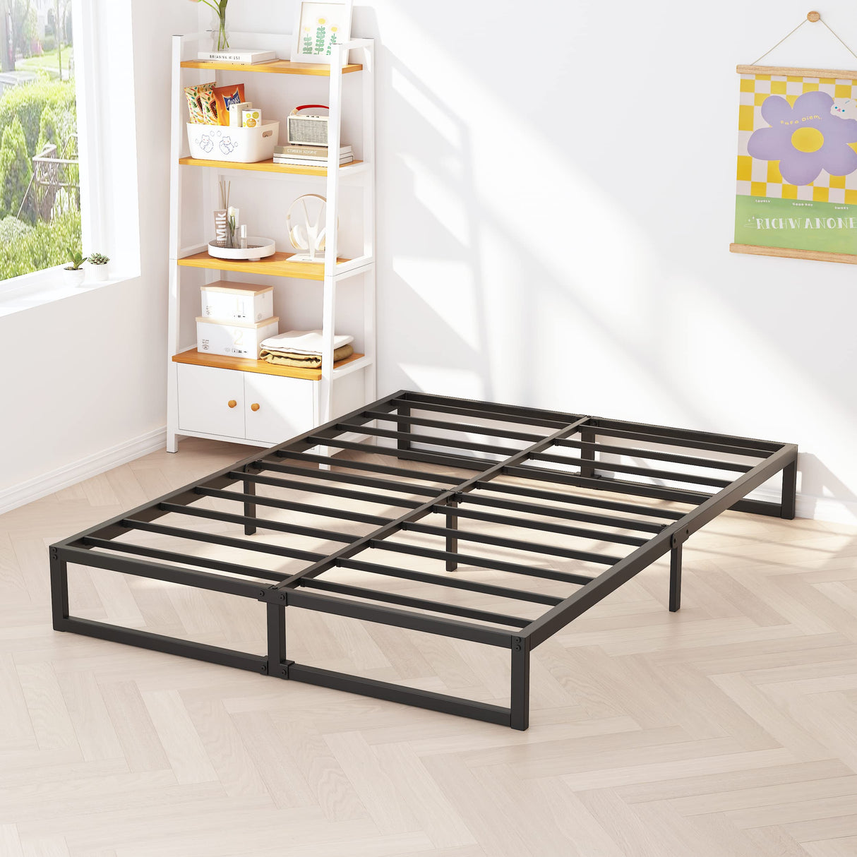 Richwanone 10 Inch Cal King Bed Frame Heavy Duty Metal Platform Mattress Foundation with Steel Slat Support, No Box Spring Needed, Easy Assembly, Black Richwanone
