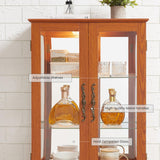 Eyisean Lighted Curio Cabinet 47" H China Cabinet with Tempered Glass Doors, 3-Tier Adjustable Shelves and Acrylic Mirrored Back Pane, Glass Display Cabinet for Living Room (Dark Oak) Eyisean