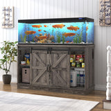 Hlivelood Farmhouse 55-75 Gallon Fish Tank Stand with Power Outlet, Aquarium Stand with Cabinet&Sliding Barn Door, Heavy Duty Reptile Tank Stand for 2 Fish Tank/Turtle Tank/Reptile Terrarium, Grey Hlivelood