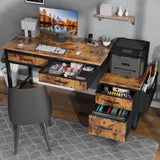 Lufeiya Computer Desk with Fabric File Drawers Cabinet, 57 Inch Home Office Desks with Filing Cabinet Printer Stand for Small Space, Study Writing Table PC Desks for Bedroom, Brown Lufeiya