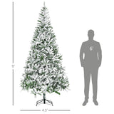 HOMCOM 9' Tall Unlit Snow Flocked Pine Artificial Christmas Tree with Realistic Branches, Green HOMCOM