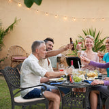 NUU GARDEN 5 Piece Outdoor Patio Dining Set with Beige Cushions, Cast Aluminum Round Dining Table with Umbrella Hole and Patio Dining Chairs for Garden, Balcony, Black with Bronze Edge NUU GARDEN