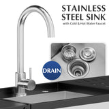 LUCKWIND 47" Freestanding Kitchen Utility Sink with Stainless Steel Single Bowl, Foldable Countertop and Cold & Hot Water Faucet for Farmhouse, Laundry, Garage, Outdoor and Commercial Use LUCKWIND